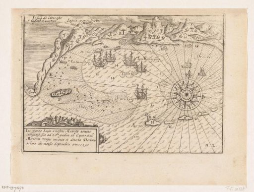 Map of the roadstead of Mauritius, 1598