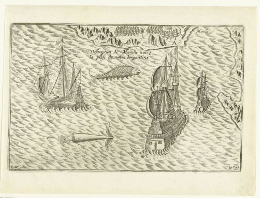The Mauritius meets a Spanish ship with the captured Dutch yacht, 1600