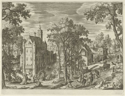 View of a castle with a moat