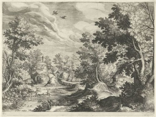 River landscape with a rowing boat