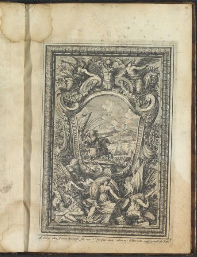Panel with siege of a city in a cartouche