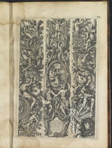 Three vertical panels with leaf ornament and figures