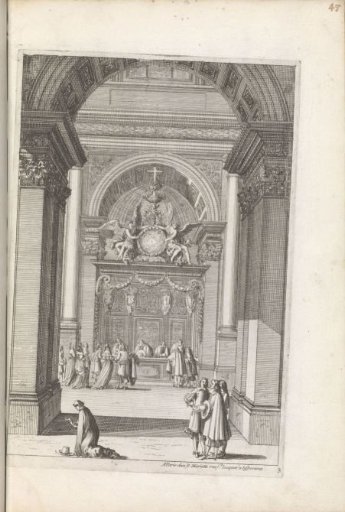 View in a church with a richly decorated choir stall