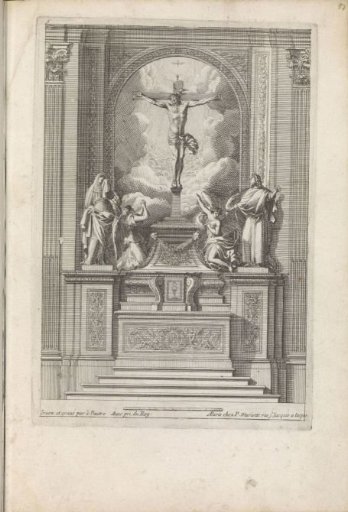 Altaar met een schilderij van de Kruisiging