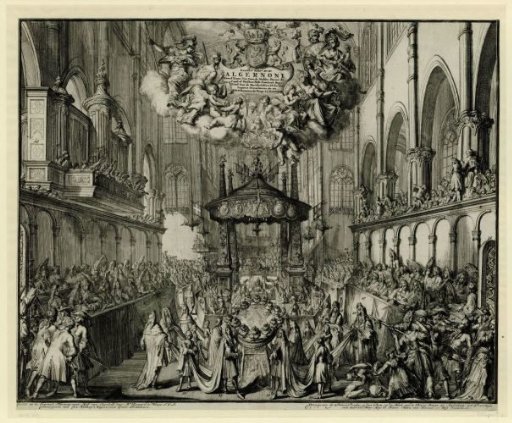 Choir of Westminster Abbey with the Funeral Ceremony for the Queen, 1695