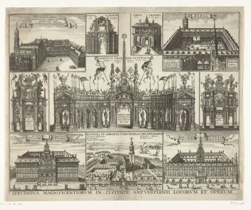 Sheet with ten depictions of the entry of Cardinal Infant Ferdinand into Antwerp, 1635