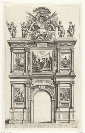 Front of the triumphal arch Arcus Fernandi on the Vrijdagmarkt; entry of Ferdinand into Ghent in 1635 (no. 5)