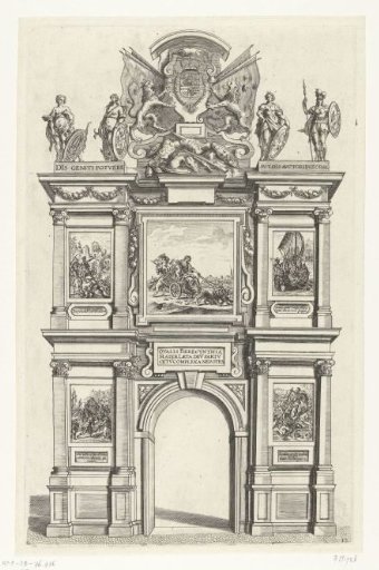Rear side of the triumphal arch Arcus Fernandi on the Vrijdagmarkt; the entry of Ferdinand into Ghent in 1635 (no. 12)