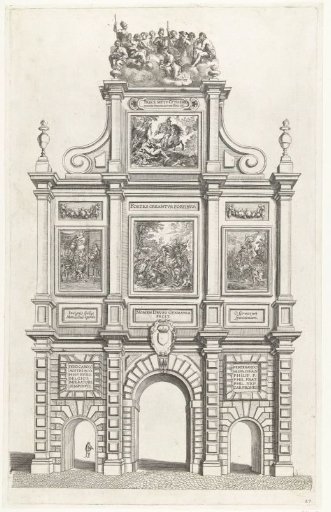 Rear side of the triumphal arch Arcus Caroli on the Vrijdagmarkt; the entry of Ferdinand into Ghent in 1635 (no. 27)