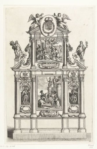 Triumphal arch with depictions of the old castle; the entry of Ferdinand into Ghent in 1635 (no. 39)