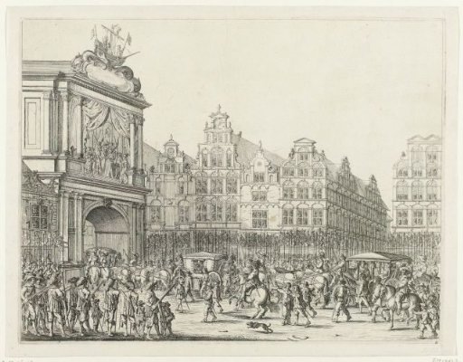 Arrival of the procession with Maria de' Medici at the triumphal arch at the Vijgendam, 1638