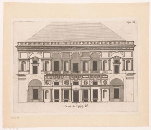 Elevation of the courtyard façade of the Villa Grimaldi-Sauli in Genoa