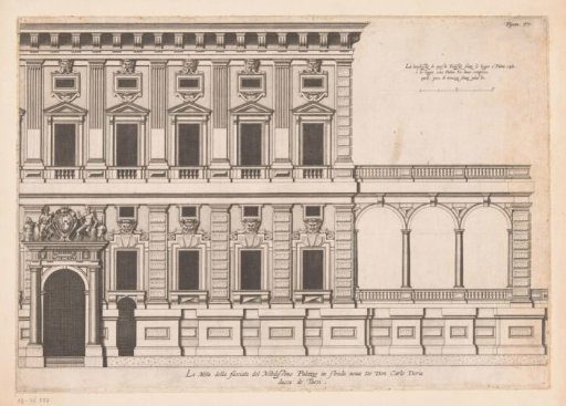Elevation of the half façade of the Palazzo Doria-Tursi in Genoa