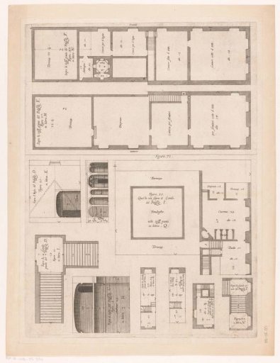 Ground plans and elevations of the Villa Spinola di San Pietro, Villa Grimaldi, Palazzo Spinola and Palazzo Rostan Raggio in Genoa