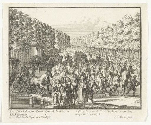 Tree-lined Avenue with Three Bridges before the House at Nieuwburg in Rijswijk, 1697