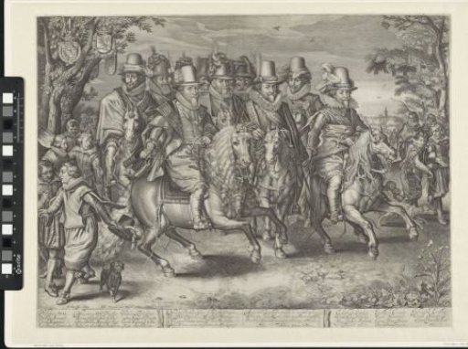 Cavalry procession of Philip William, Maurice and Frederick Henry, princes of Orange, William Louis, count of Nassau-Dillenburg, Ernest Casimir, count of Nassau-Dietz, and John Ernest I, count of Nassau-Siegen