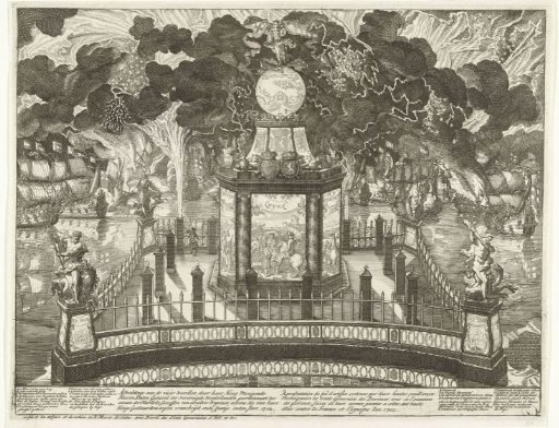 Fireworks on the Hofvijver to celebrate the victory at Vigo, 1702