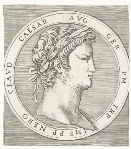 Portrait of Emperor Nero with a laurel wreath in a round frame