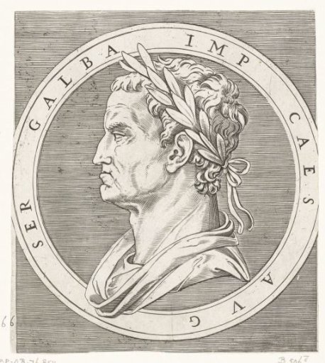 Portrait of Emperor Galba with a laurel wreath in a round frame