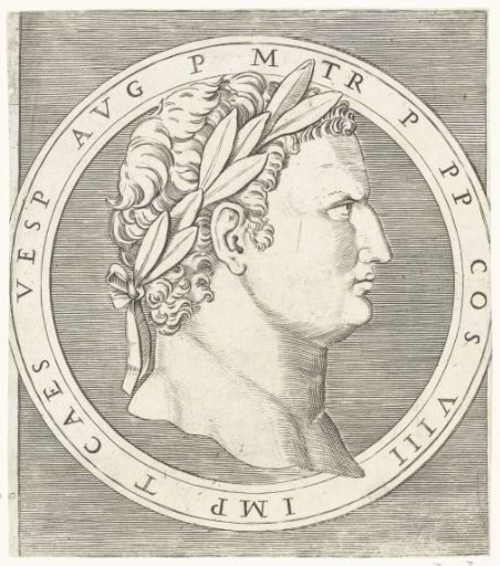 Portrait of Emperor Titus with a laurel wreath in a round frame