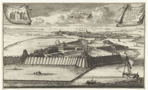 Construction of pile work and a fortified sluice at Muiden, 1673