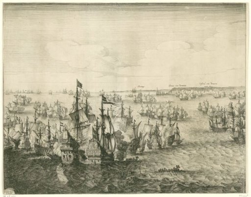 Naval battle at Duins (left plate), 1639