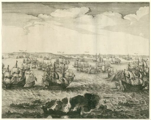 Naval battle at Duins (right plate), 1639