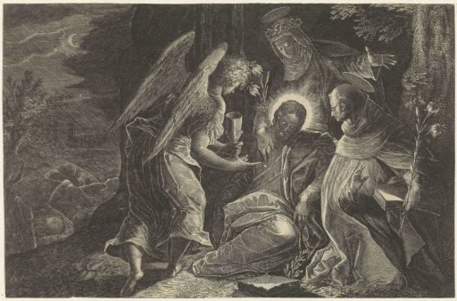 Christ Comforted in Gethsemane by an Angel, Saint Dominic and Saint Catherine of Siena
