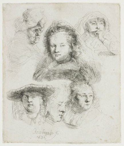 Studies of the head of Saskia and others
