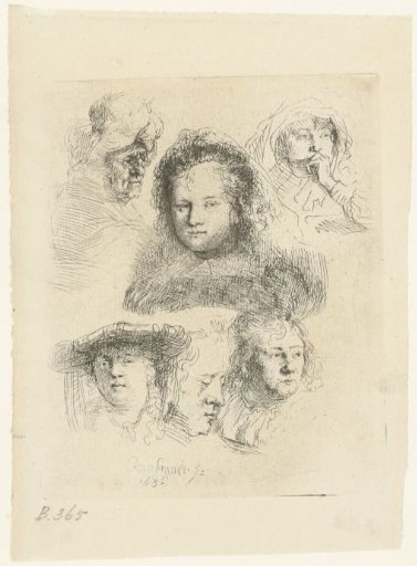 Studies of the head of Saskia and others