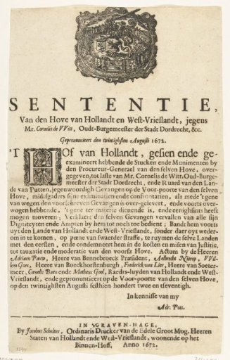 Sentence of Cornelis de Witt, 1672