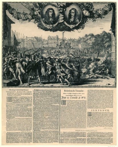 Large plate of the murder of the De Witt brothers, 1672