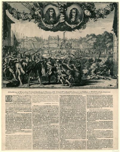 Large plate of the murder of the De Witt brothers, 1672
