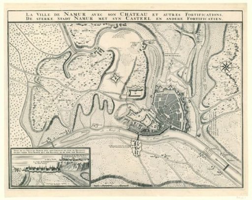 Map of the city of Namur with the castle, besieged by the allies, 1695
