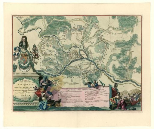 Colored map showing the positions of the allies under William III during the siege of Namur, 1695