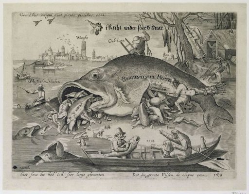 The big fish eat the little fish, satirical print on the fall of Johan van Oldenbarnevelt, 1619