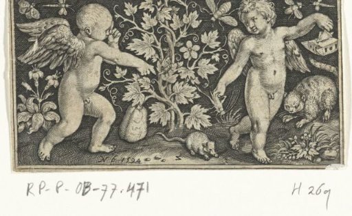 Two Putti on Either Side of a Calabash Plant