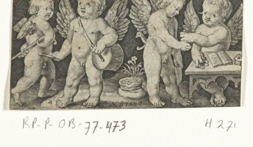 Two Putti Counting Money and Two Putti with Rags and a Flute