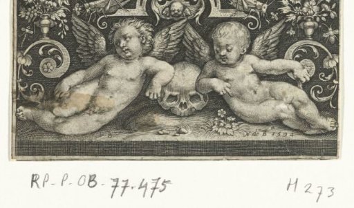 Two Recumbent Putti Leaning on a Skull