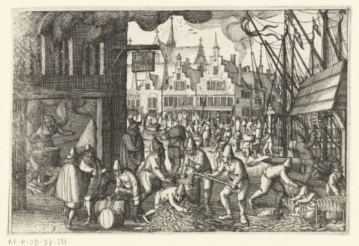Catching and smoking herring at the Haringpakkerstoren, ca. 1600