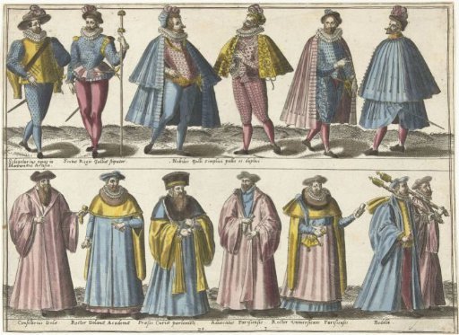 Clothing of various social classes according to French fashion around 1580