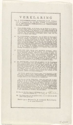 Explanation of the Allegory on the Restoration of Stadtholder Willem V, 1787