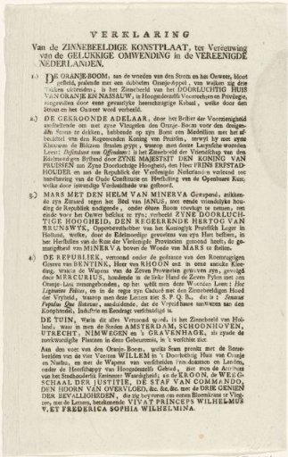Explanation of the Allegory on the Restoration of Stadtholder Willem V, 1787