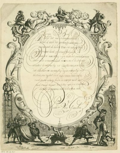Wish card with acrobats, musicians, and a dancing couple