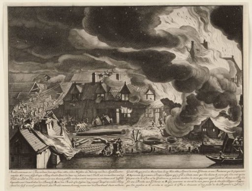 Fire in the rope walks on the rampart at the Smallepadsgracht, 1680