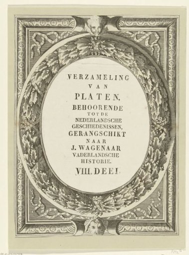 Title page for a collection of historical prints arranged according to Wagenaar
