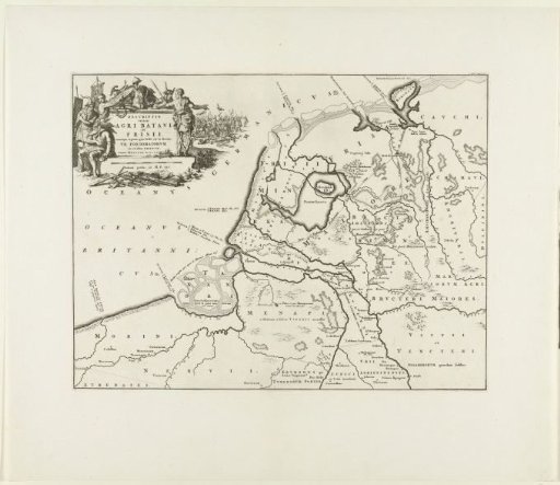 Historical map of the Netherlands with the territories of the Batavians and Frisians