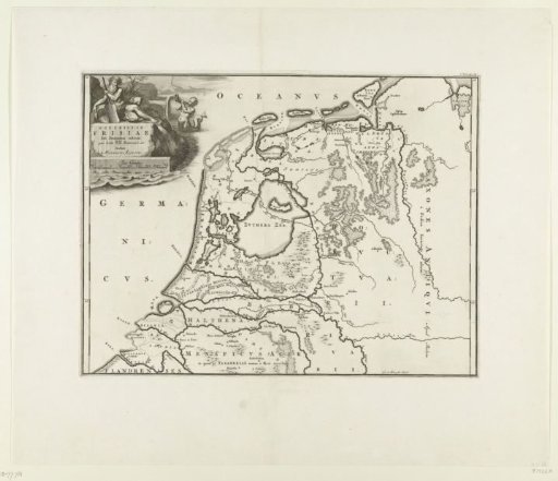 Historical map of the Netherlands with the territories of the Batavians and Frisians