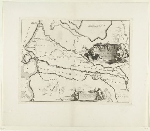 Historical map of the Netherlands with the territories of the Batavians and Frisians