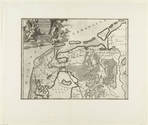 Historical map of the Netherlands with the territories of the Batavians and Frisians
